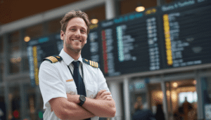 A confident entry-level helicopter pilot smiling in a professional shirt and tie, representing the career opportunities and starting salary potential for new commercial pilots.