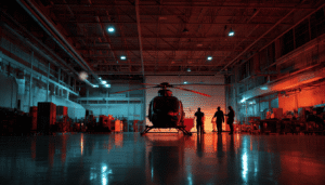 Inside a National Guard Army Aviation Support Facility (AASF), showing aircraft maintenance and mission planning, highlighting the professional infrastructure supporting citizen-soldier pilots.